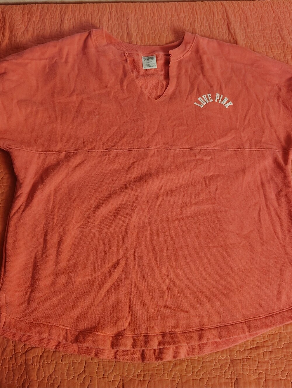 PINK Victoria's Secret Coral Short-Sleeve Crew with 'LOVE PINK' Logo